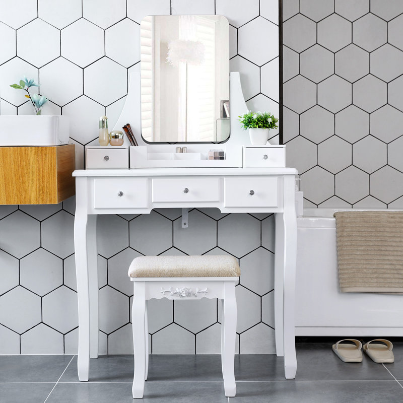 Three Posts Arkin Dressing Table with Mirror & Reviews Wayfair.co.uk